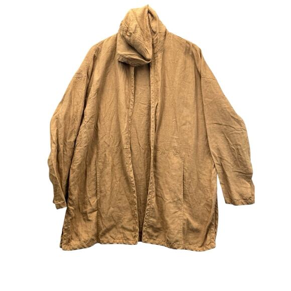 Eileen Fisher Sandalwood 100% Linen Long Hooded Jacket Size Large - Picture 4 of 14
